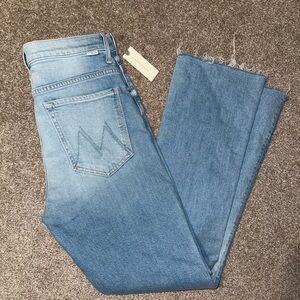 NWT Mother Anthropologie Blue Friendly Reminder Frayed Straight Ankle Jeans 30